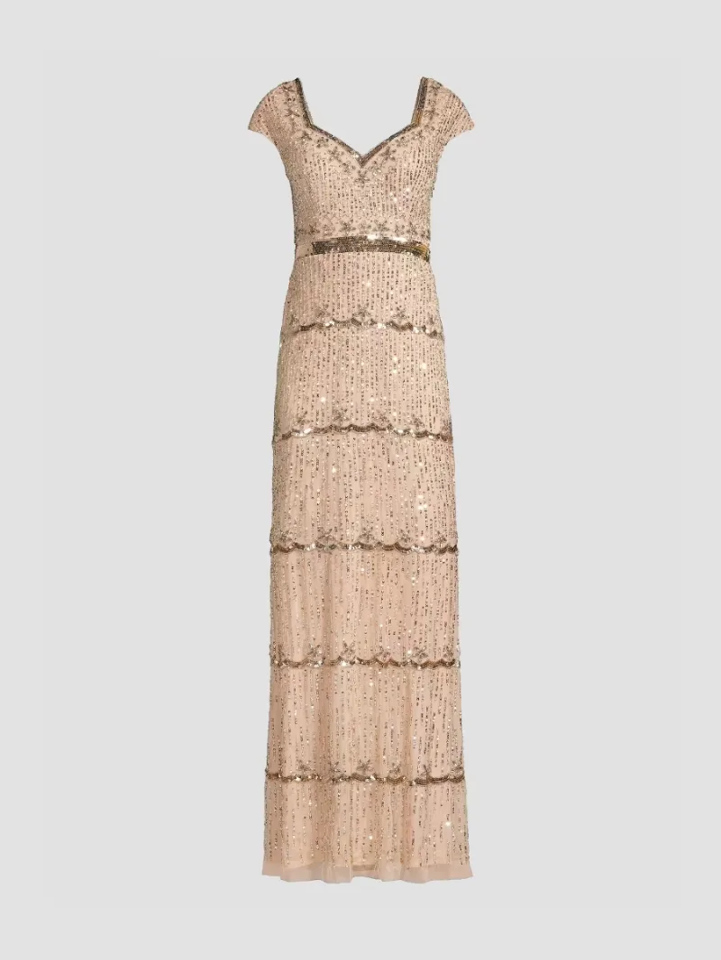 Mac Duggal Women's Embellished Cap Sleeve Gown - Beige - Size 2