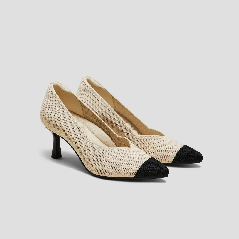 VIVAIA Pointed-Toe Mid Heels (Anna)|CREAM IVORY/BLACK|US 8