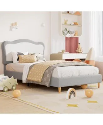 Gaomon Full Velvet Kids Platform Bed With Soft Upholstered Headboard Low Noise Free Frame For Girls Boys Solid Wood Slats Quick Assembly