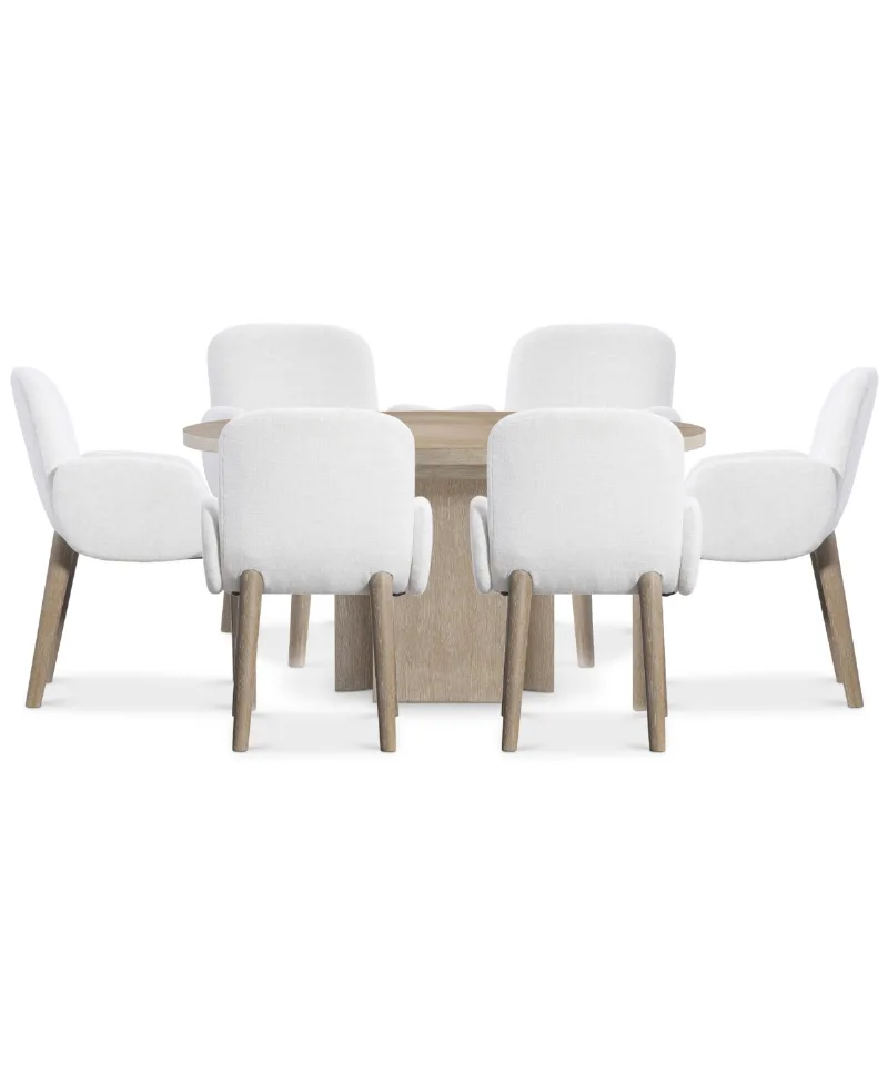 Bernhardt 7-Pc. Wood Loggia Dining Set Round Table and Arm Chairs - Medium Brown, White