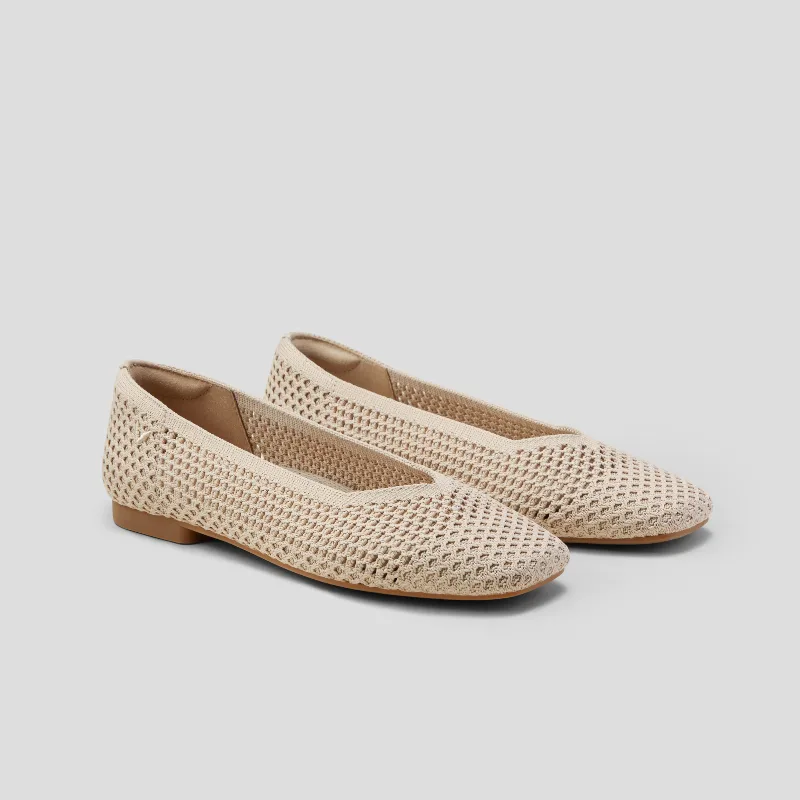 VIVAIA Square-Toe V-Cut Mesh Flats (Margot 2.0)|ALMOND MESH|US 9.5