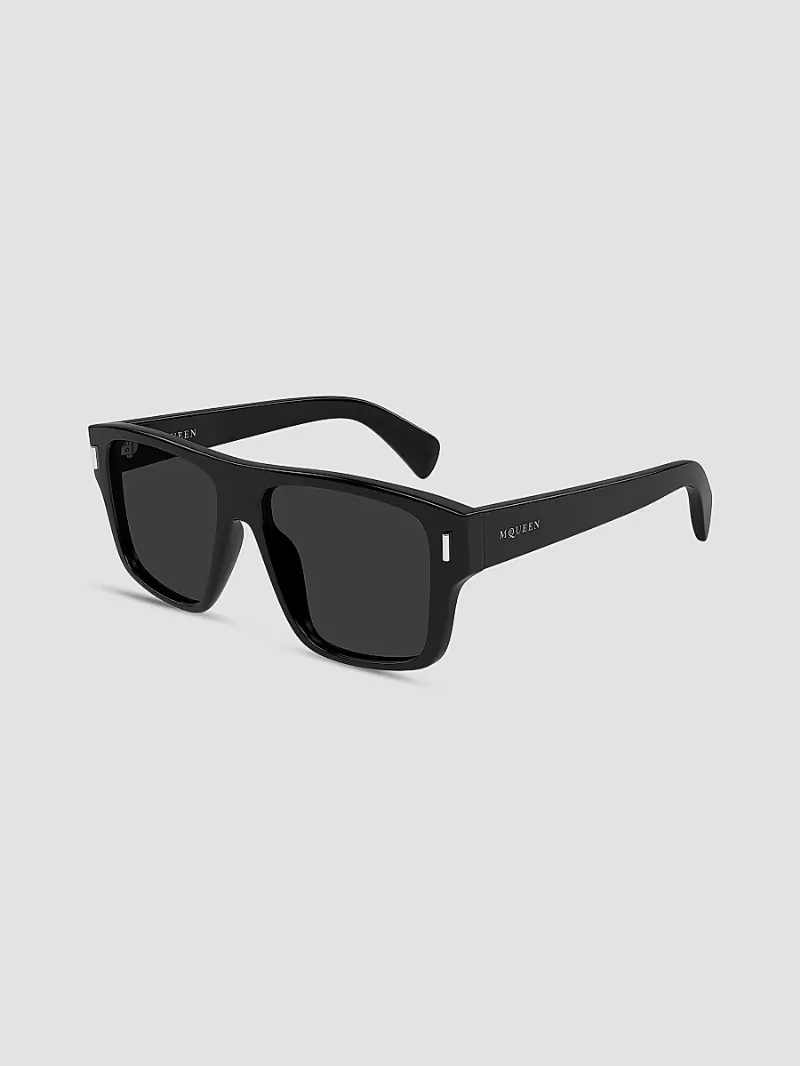 McQueen Men's T-Bar Rivet 55MM Square Sunglasses - Black
