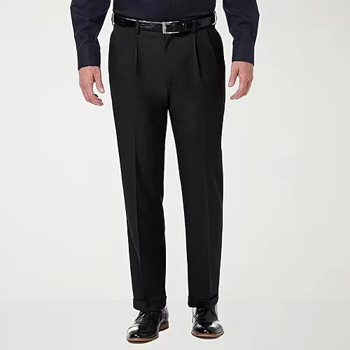 Haggar Premium Comfort Mens Cuffed Classic Fit Dress Pleated Pant, 42 29, Black