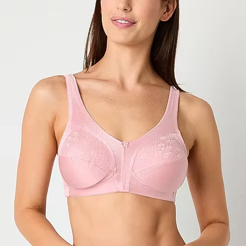 Underscore Fashion Plus Comfort Lace Trim Unlined Wireless Full Coverage Bra, B, Pink