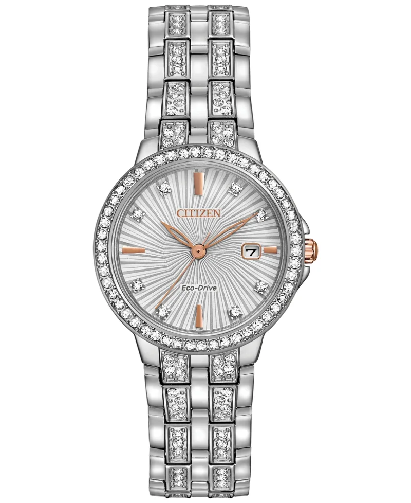 Citizen Women's Eco-Drive Crystal Accent Stainless Steel Bracelet Watch 28mm EW2340-58A