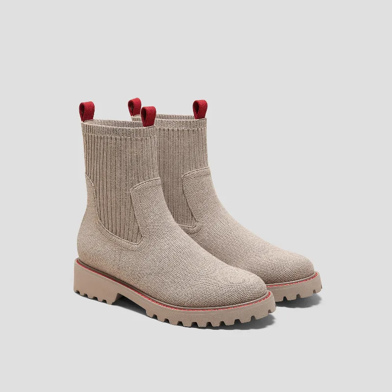 VIVAIA Round-Toe Lug Sole Wool Ankle Boots (Flora)|OATMILK|US 5