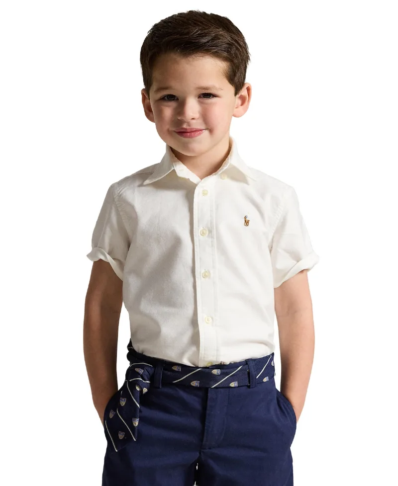 Polo Ralph Lauren Toddler and Little Boys Oxford Short-Sleeve Shirt - White