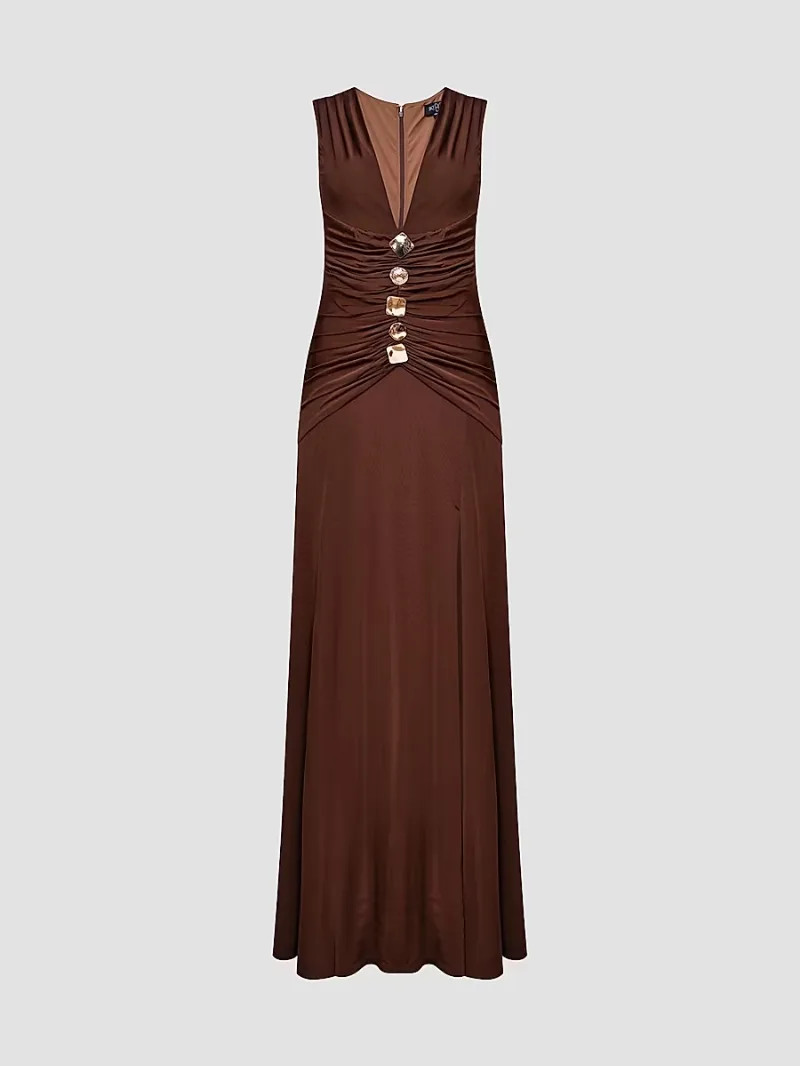 PatBO Women's Moonlit Jersey Plunge Gown - Brown - Size 10
