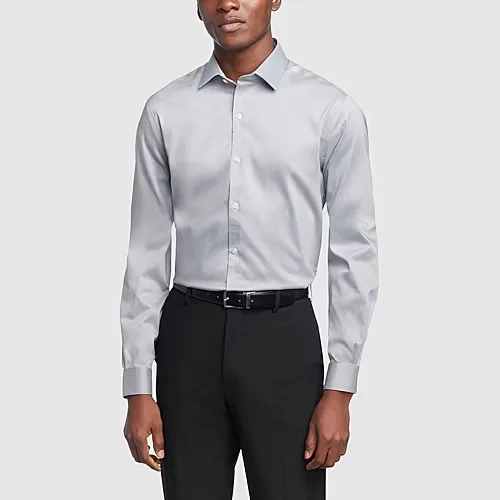 Van Heusen Ultra Flex Mens Slim Fit Stretch Fabric Wrinkle Free Long Sleeve Dress Shirt, 13-13.5 34-35, Gray