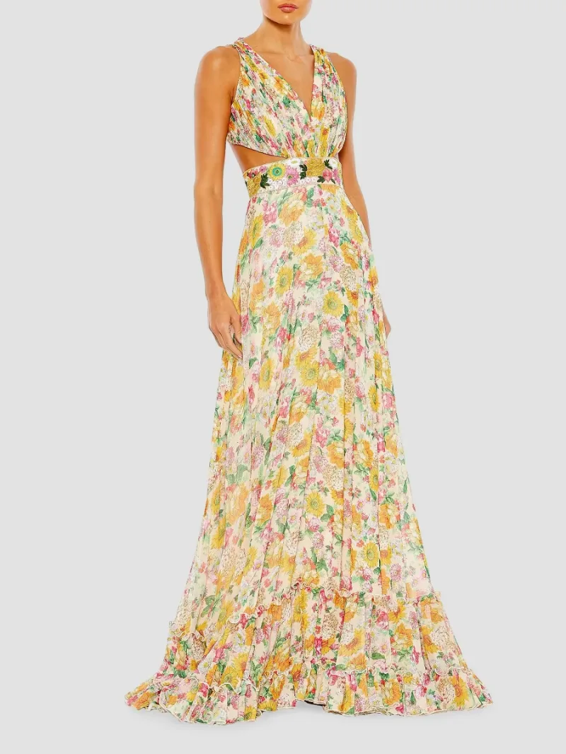 Mac Duggal Women's Floral Tiered Gown - Nude Multi - Size 12