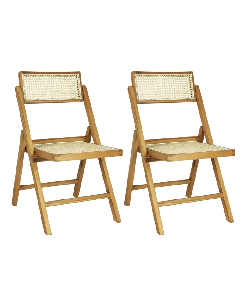 Jonathan Y Theo Mid-Century Vintage Wood Rattan Folding Chair with Adjustable Back (Set of 2) - Natural