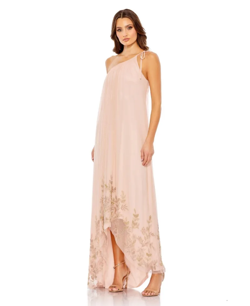 Mac Duggal Women's Flowy One Shoulder Asymmetrical Beaded Gown - Rose