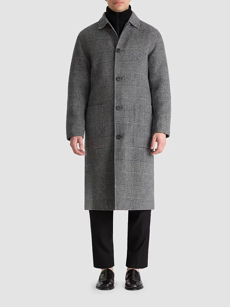 Mackage Men's Beckett Plaid Wool Overcoat - Black Cream - Size 40