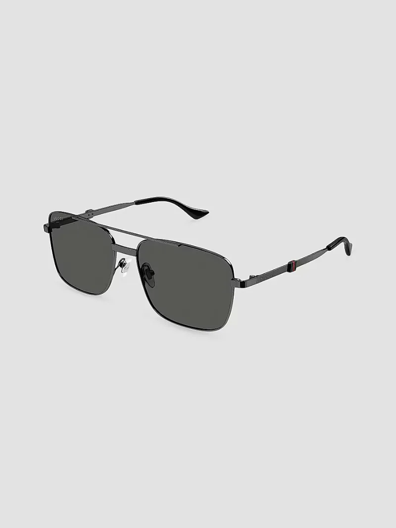 Gucci Men's Running Web Squared Metal Sunglasses - Ruthenium