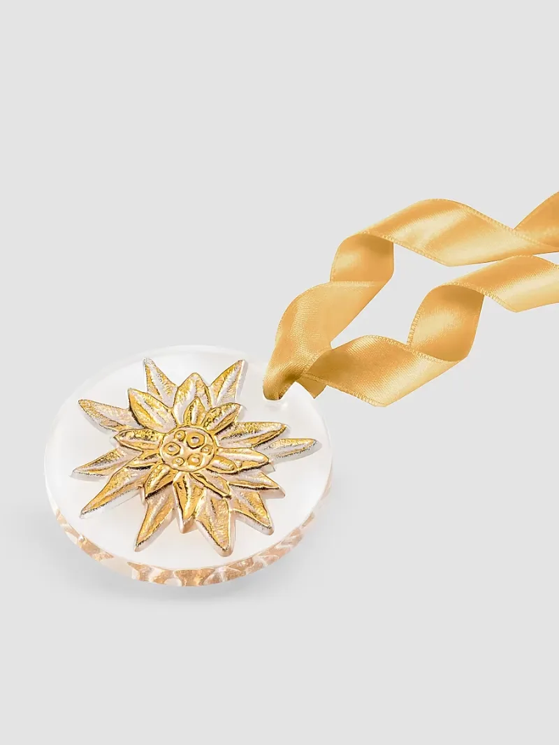 Lalique Edelweiss Gold Stamped Crystal Ornament - Gold Stamped