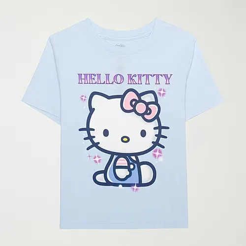 Little & Big Kid Girls Crew Neck Short Sleeve Regular Fit Hello Kitty Graphic T-Shirt, Small (7-8), Blue