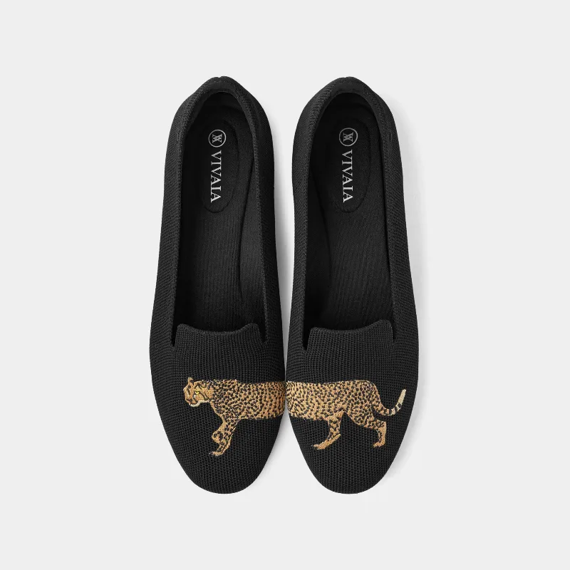 VIVAIA Round-Toe Embroidered Loafers (Audrey)|BLACK  CHEETAH|5.5-6