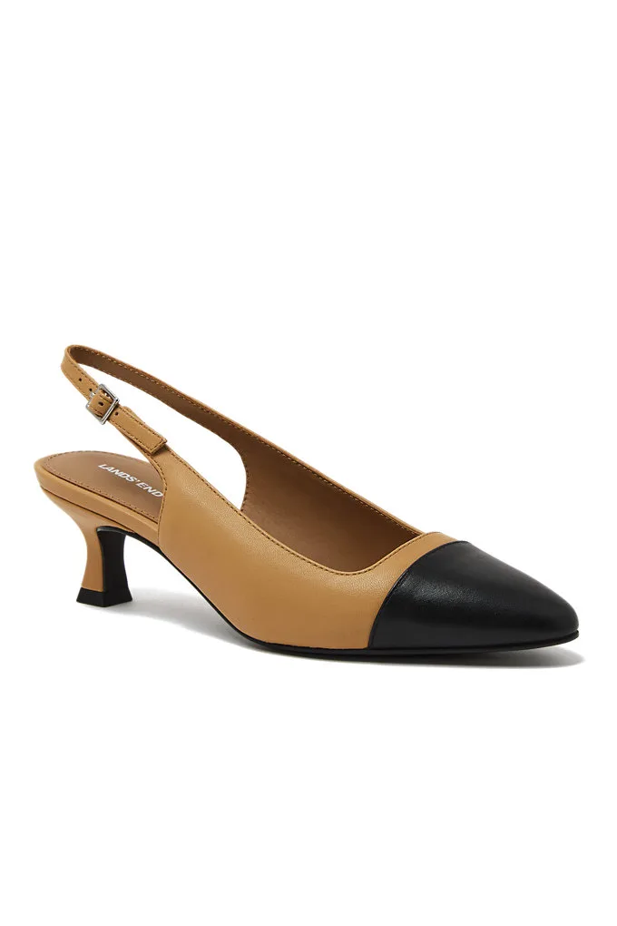Women's Leather Slingback Cap Toe Kitten Heels - Lands' End - 8