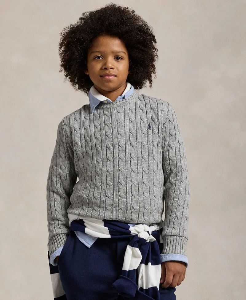 Polo Ralph Lauren Big Boys Cable- Knit Crewneck Sweater - Andover Heather