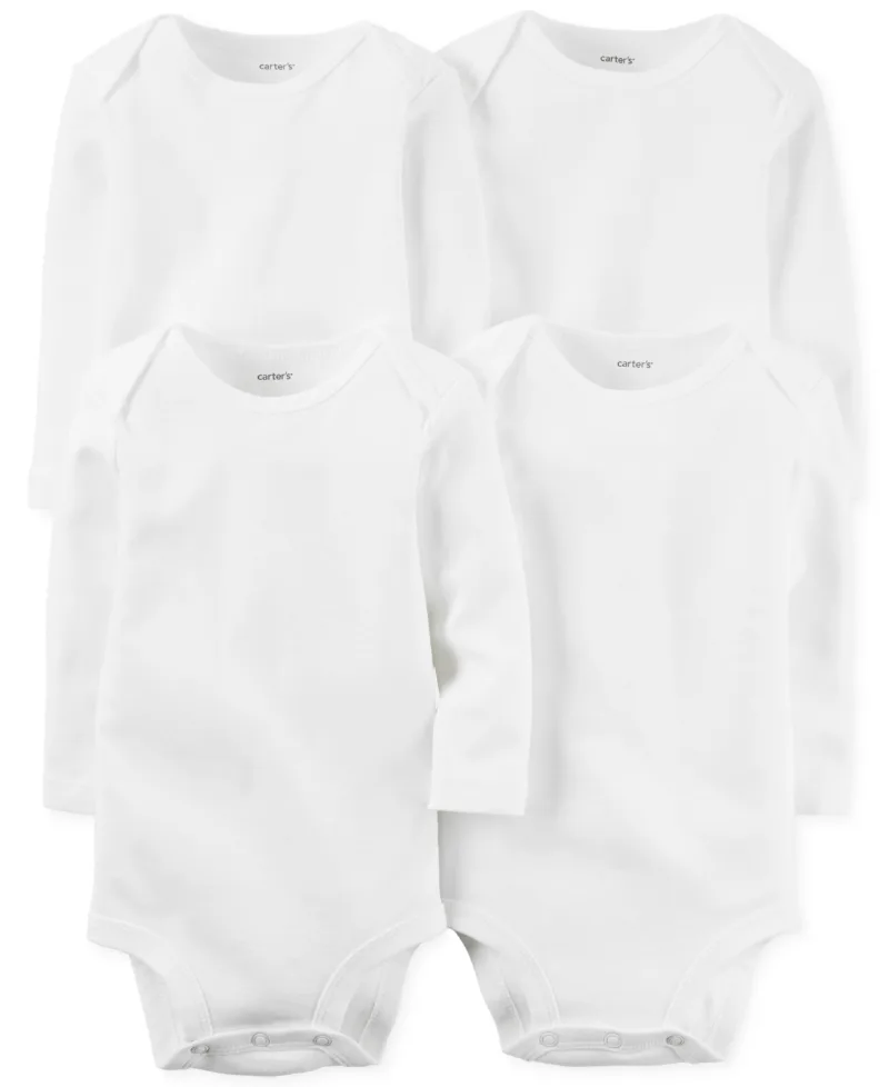 Carter's Baby Boys or Baby Girls Solid Long Sleeved Bodysuits, Pack of 4 - White
