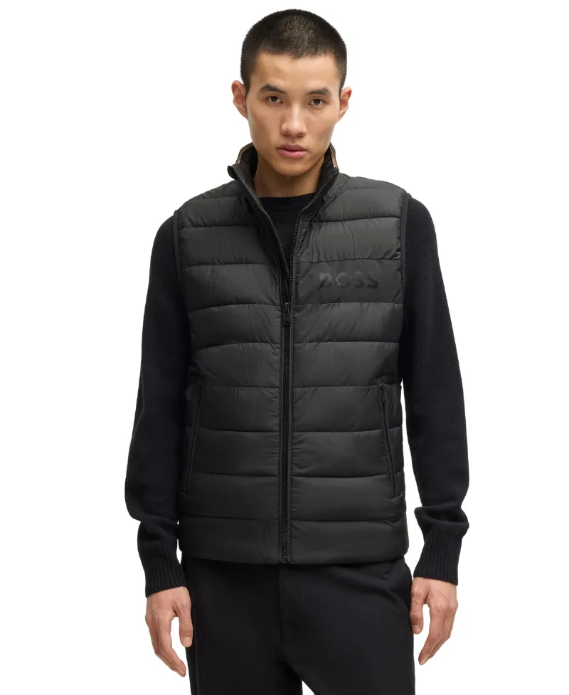Boss by Hugo Boss Men's Water-Repellent Tonal Logo Gilet - Black