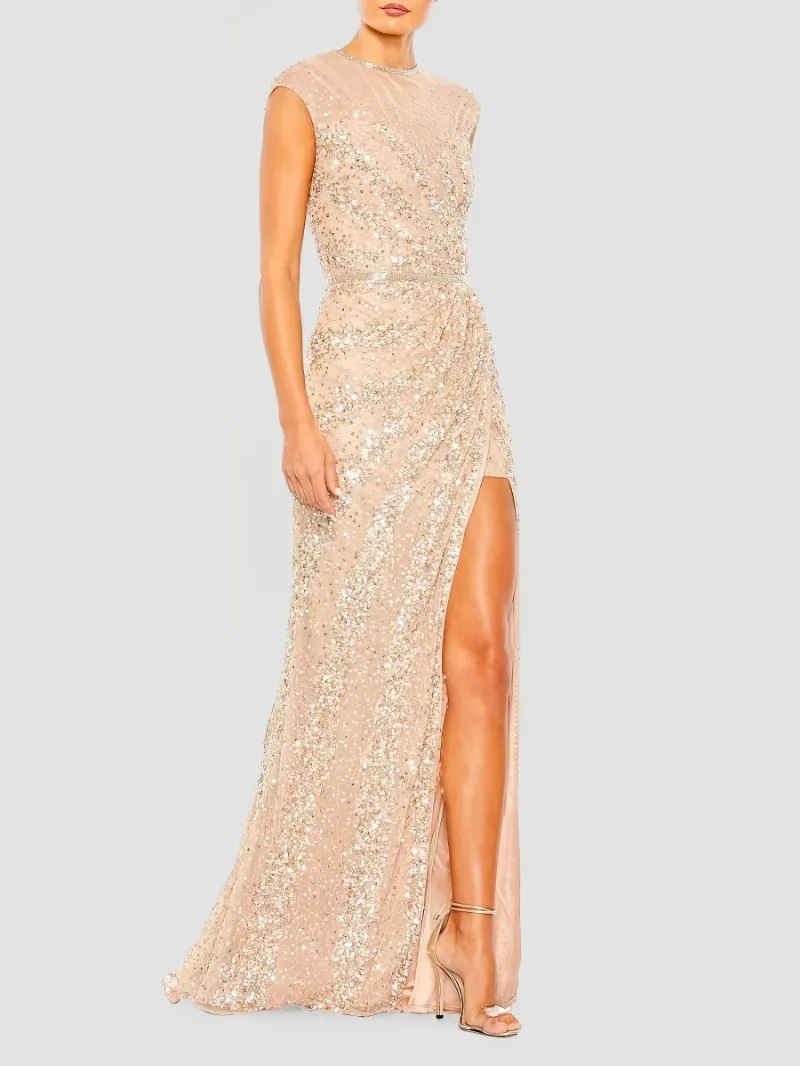 Mac Duggal Women's Sleeveless Beaded & Sequined Gown - Beige - Size 18