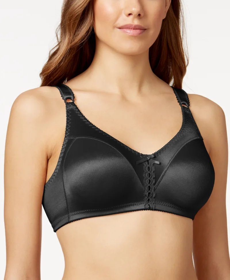 Bali Double Support Tailored Wireless Lace Up Front Bra 3820 - Black