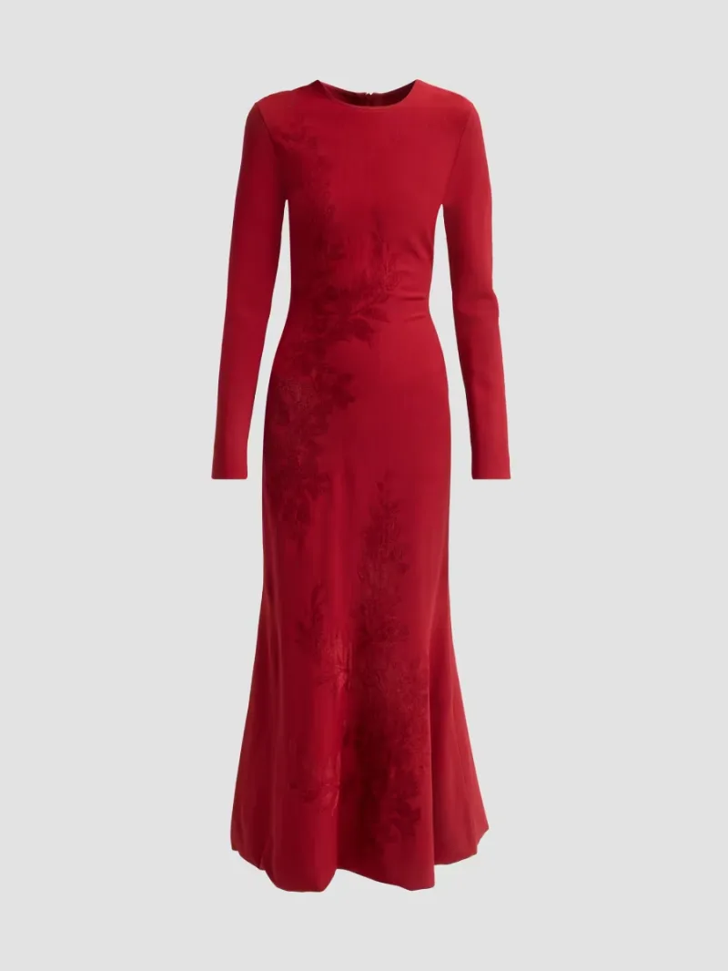 Lela Rose Women's Velvet Jacquard Knit Trumpet Maxi-Dress - Oxblood - Size Medium