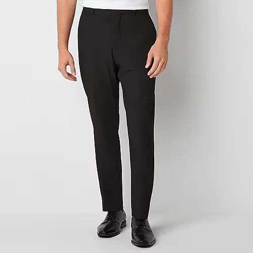 J. Ferrar Ultra Comfort Mens Stretch Fabric Slim Fit Flat Front Suit Pant, 34 34, Black