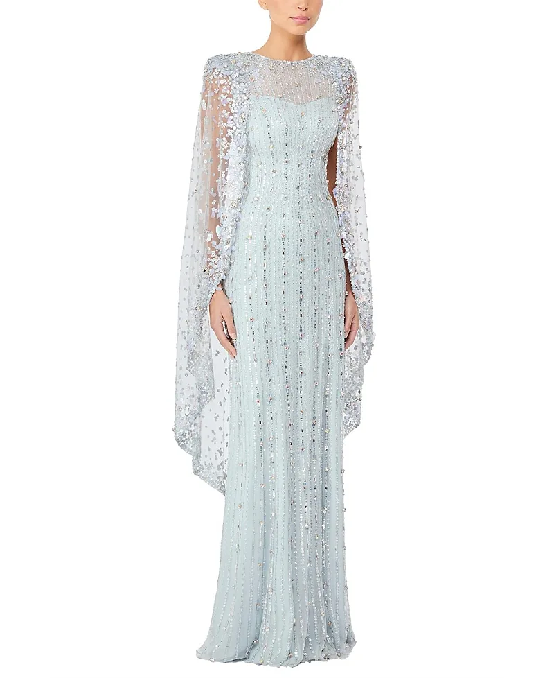 Jenny Packham Blaize Sequin-embellished Cape Maxi Dress