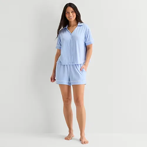 Ambrielle Womens Short Sleeve 2-pc. Pajama Set, X-small, Blue