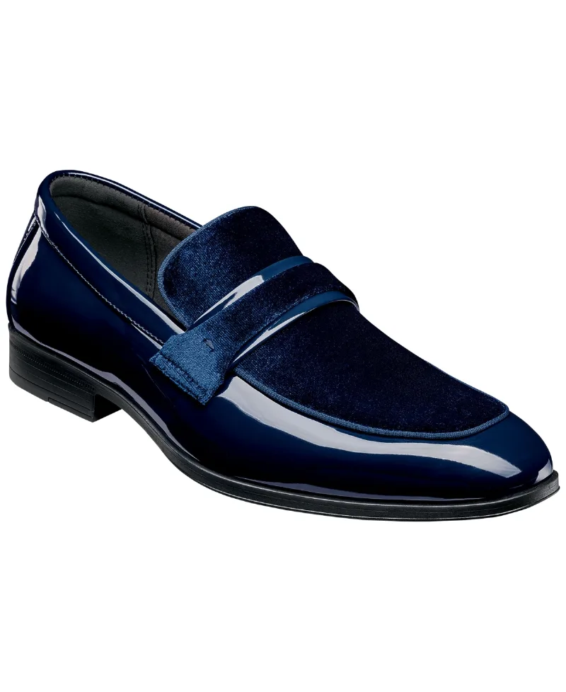 Stacy Adams Men's Spratley Moc Toe Saddle Slip On Loafer - Navy