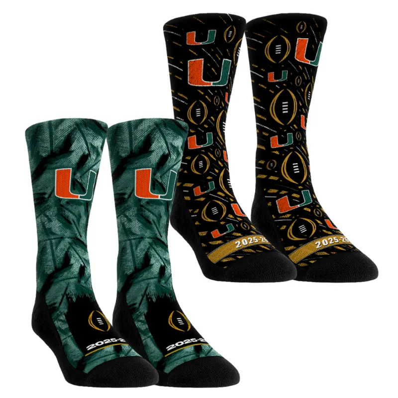 Unisex Rock Em Socks  Miami Hurricanes 2025-26 College Football Playoff Two-Pack Crew Sock Set