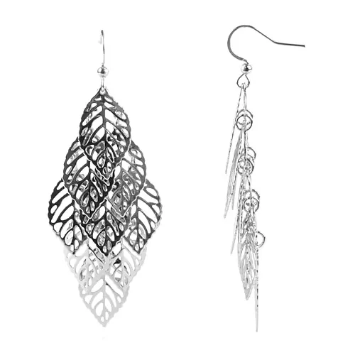 Bold Elements Leaf Womens Drop Earrings, One Size, Silver