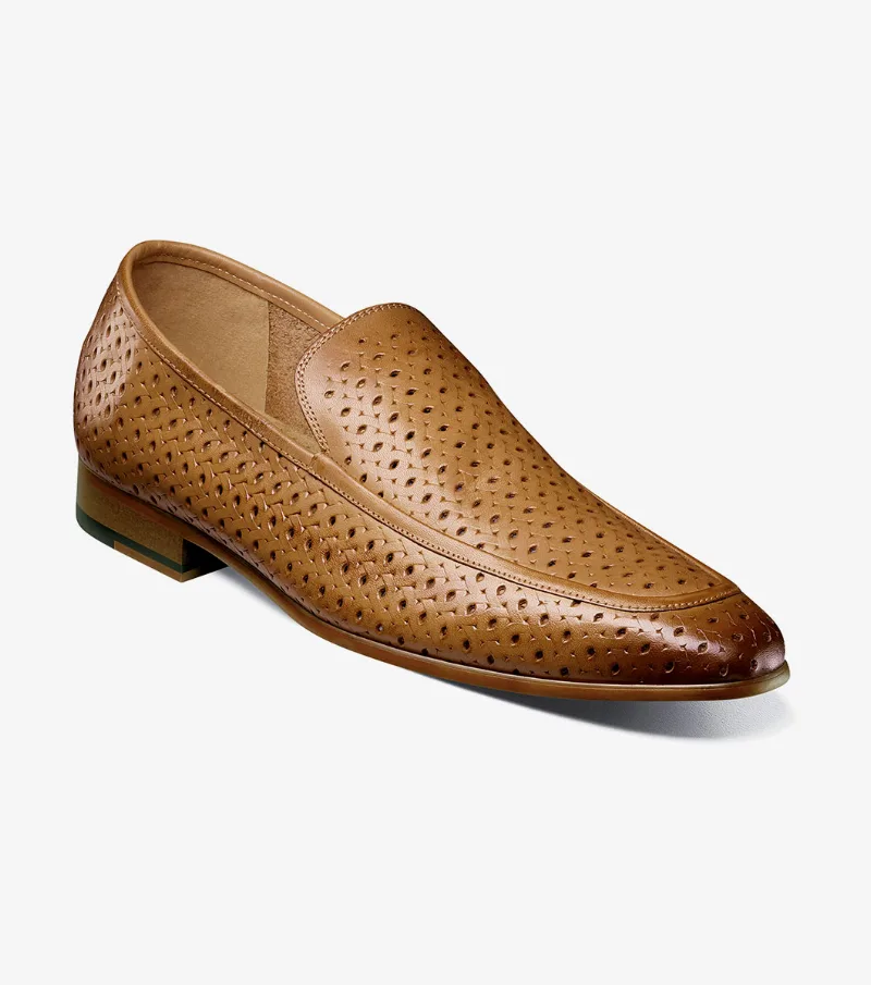 Stacy Adams Shoes Winden Moc Toe Perf Slip On Natural Size 10.5