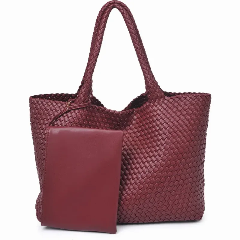 MODA LUXE Woven Unlined Tote Bag and Pouch in Burgundy at Nordstrom Rack