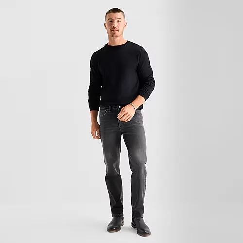 mutual weave Mens Straight Leg Relaxed Fit Jean, 34 32, Black