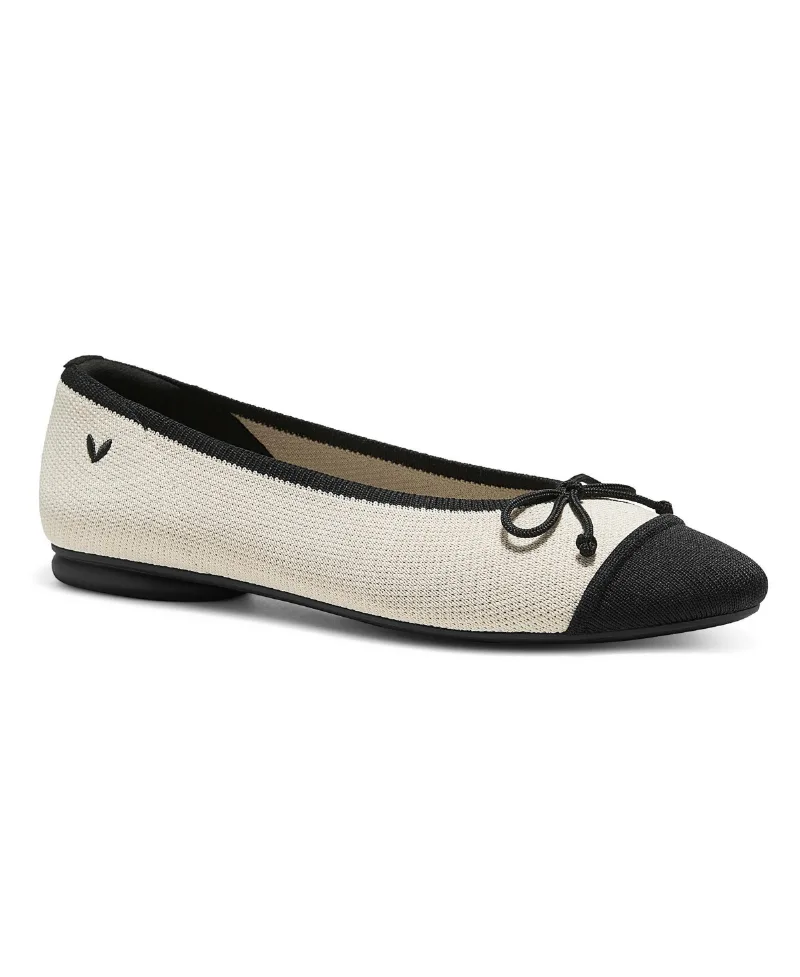 Vivaia Women's Tiana Almond-Toe Bow Flats - Cream ivory black