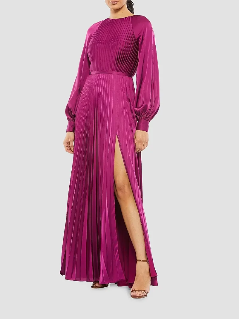 Mac Duggal Women's Ieena Pleated A-Line Chiffon Gown - Berry - Size 4