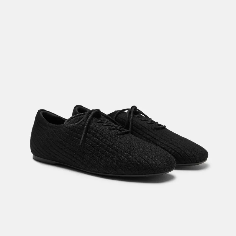 VIVAIA Square-Toe Derby Flats (Cheslea)|BLACK WOOL|US 5.5