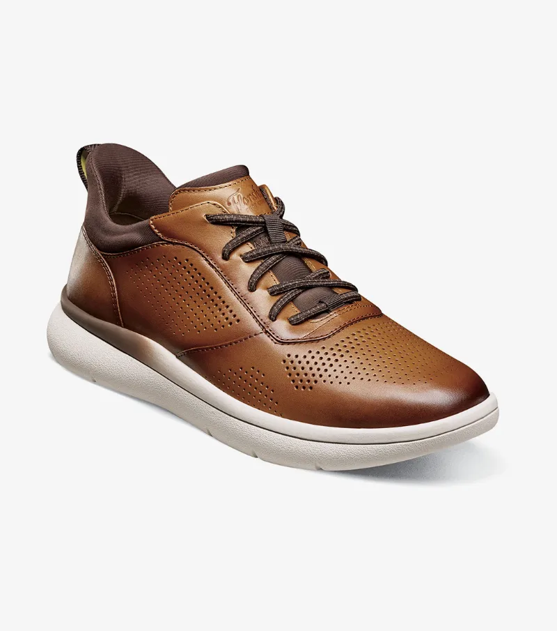 Florsheim Shoes Fleet Perf Toe Elastic Lace Sneaker Cognac Size 7.5