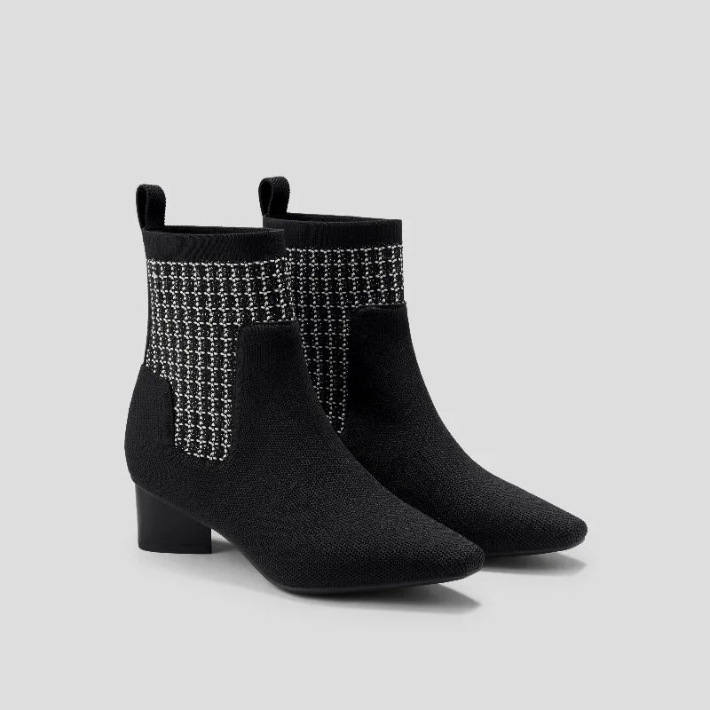 VIVAIA Small Square-Toe Water-Repellent Boots (Theresa)|BLACK TWEED|US 11