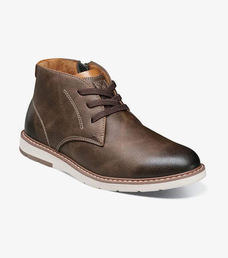 Florsheim Shoes Vibe Jr. Boys Elastic Lace Plain Toe Chukka Boot Brown CH Size 2.5 Little Kid