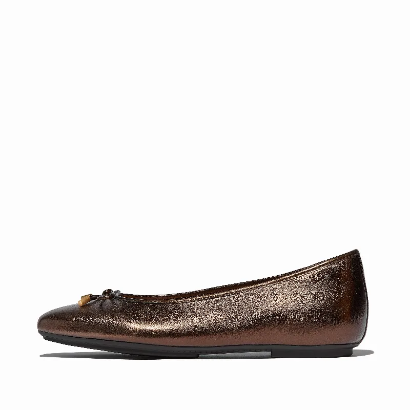 DELICATO Bow Soft Metallic-Leather Ballerinas