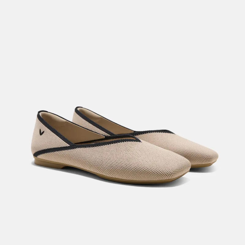 VIVAIA Square-Toe Flats (Maro)|ALMOND & BLACK|US 5.5