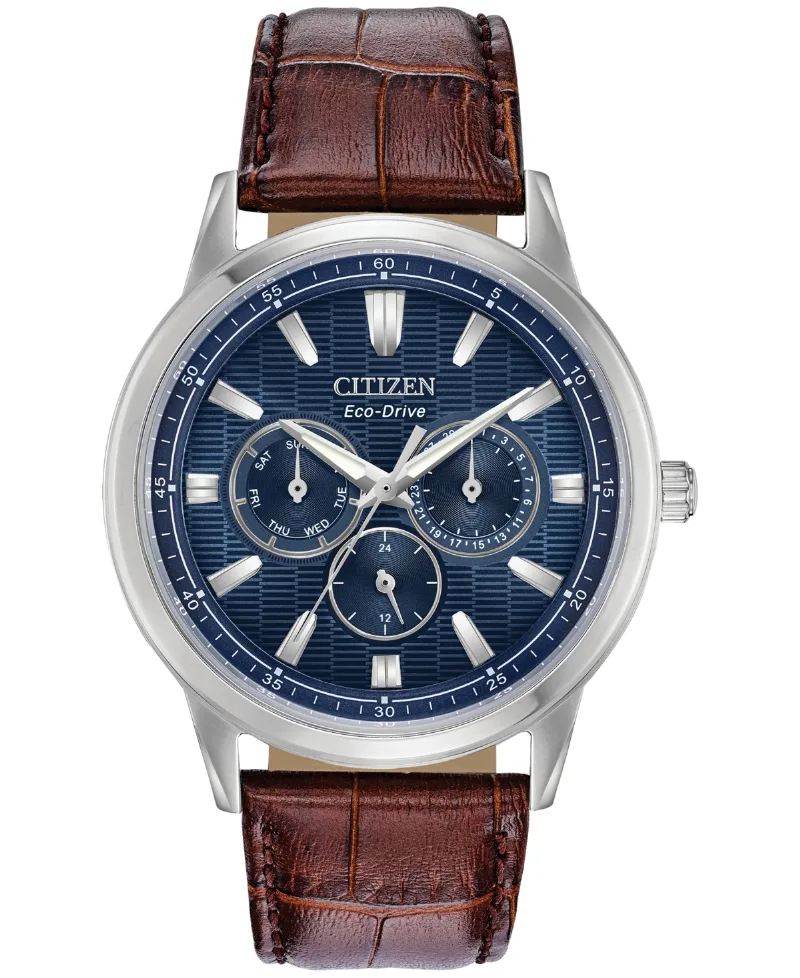 Citizen Eco-Drive Men's Corso Brown Leather Strap Watch 44mm - Brown