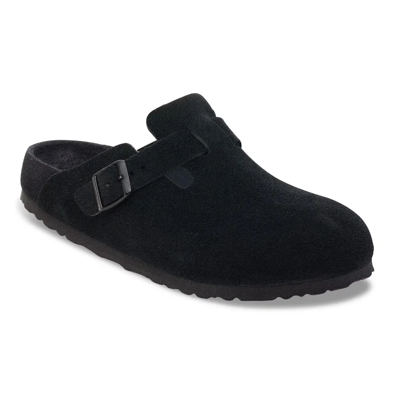 BIRKENSTOCK Boston Black Suede Leather Clogs