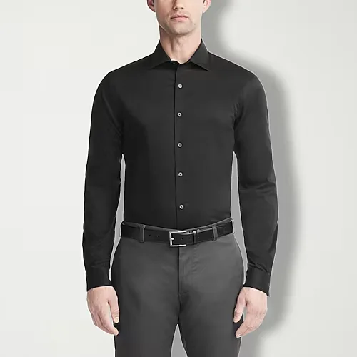 Van Heusen Ultra Flex Mens Slim Fit Stretch Fabric Wrinkle Free Long Sleeve Dress Shirt, 17-17.5 32-33, Black