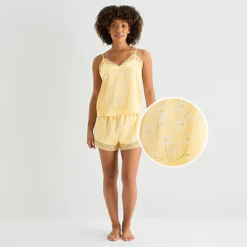 Ambrielle Womens Satin V-Neck Sleeveless 2-pc. Cami Pajama Set, X-large, Yellow
