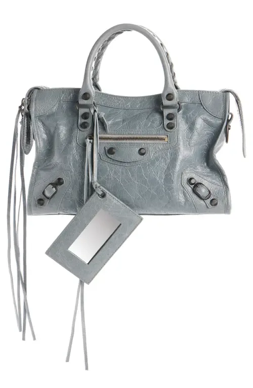 Balenciaga Small Le City Arena Leather Top Handle Bag in 4751 Blue Grey at Nordstrom